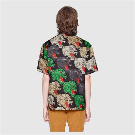 gucci panther face bowling shirt